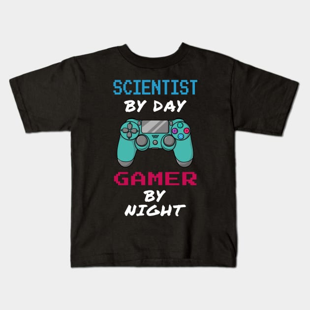 Scientist By Day Gamer By Night Kids T-Shirt by jeric020290